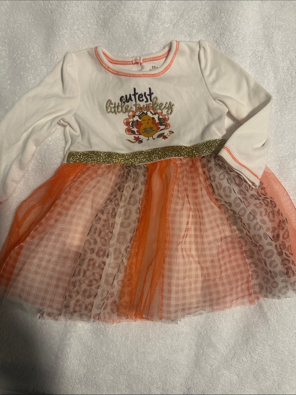 Baby Starters Cream and Orange Tulle Turkey Dress
